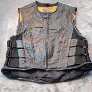 Daniel Smart 100% Genuine Leather Vest Motorcycle Biker Adjustable Black XL